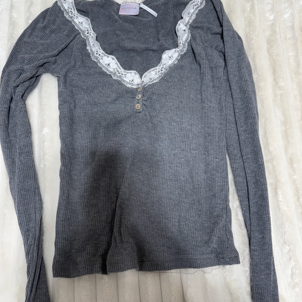 Urban Outfitters Gray Top with Lace Detail